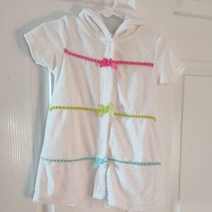 Little Me White Hooded Terry Cover-Up with Green Logo Accent